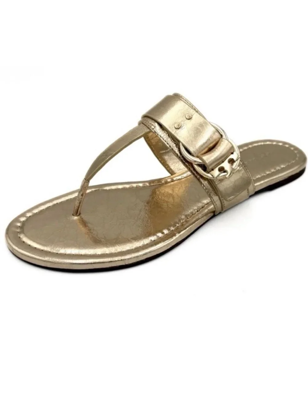 Tory Burch Selby gold Leather Thong Sandals flats slides size 7.5